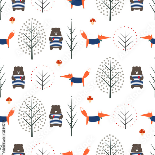 fox-niedzwiedz-jesieni-drzewa-i-pieczarkowy-bezszwowy-wzor-na-bialym-tle-sliczna-skandynawska-styl-natura-ilustracja-jesienny-las-ze-wzorem-zwierzat-na-tekstylia-tapety-tkaniny