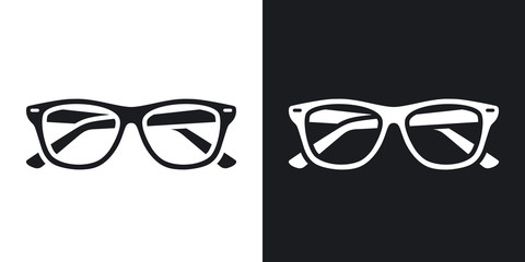 two-tone version of glasses simple icon on black and white background