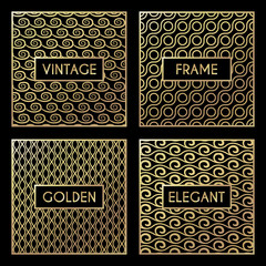 Sticker - Golden vintage pattern on black background