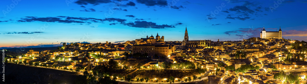 Panorama Toledo dusk - obrazy, fototapety, plakaty 