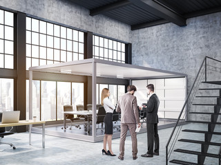 Wall Mural - People standing in open office with aquarium meeting room