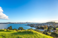 Evening View On Auckland Central, Waitemata Harbor And Devonport District. New Zealand