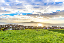 Rangitoto Island And Hauraki Gulf At Dawn. Auckland, New Zealand