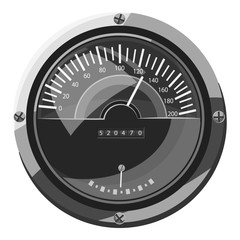 Poster - Large round speedometer icon. Gray monochrome illustration of large round speedometer vector icon for web