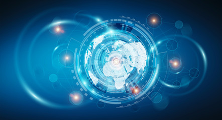 Wall Mural - Digital datas on hologram screen on blue background