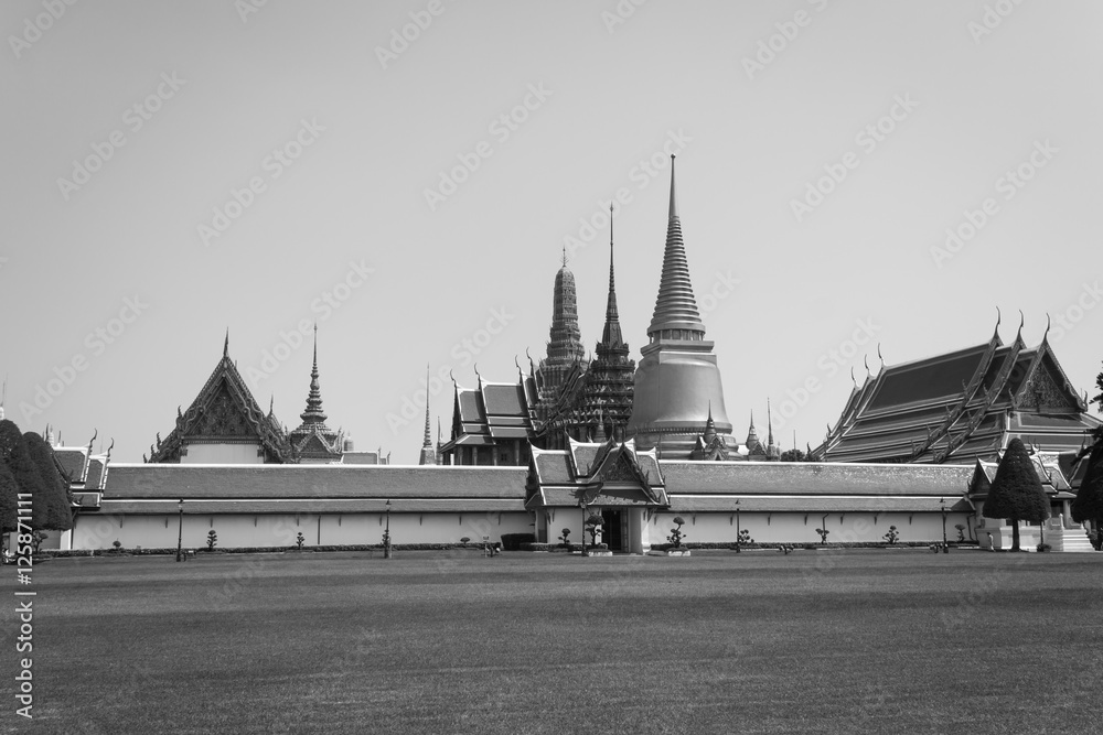 Black and white of Wat phrasrirattana sasadaram(Wat Phra Kaew) or the temple of the Emerald Buddha. Landmarks is important of Bangkok Thailand. Most popular for tourist and people