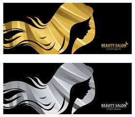 Sticker - Vector template banner or business card stylized long-haired wom