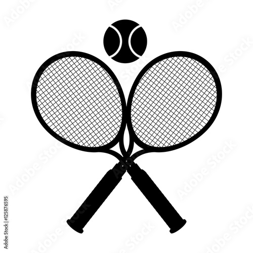 silhouette of ball and racket tennis sport equipment icon over white
