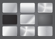 Card Icons With Metal Background. Platinum Button Icons Set.