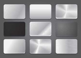 Card icons with metal background. Platinum button icons set.