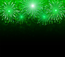Magic Festive Background With Green Fireworks, Vector