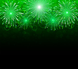 magic festive background with green fireworks, vector