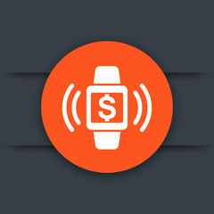 Sticker - Payment with smart watch icon, contactless paying, vector illustration