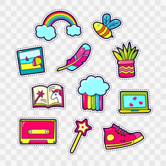 set of fashion patch badges with cute elements. design for stick
