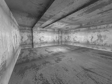 Concrete Empty Dark Room Interior. Industrial Architecture Backg