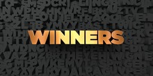 Winners - Gold Text On Black Background - 3D Rendered Royalty Free Stock Picture. This Image Can Be Used For An Online Website Banner Ad Or A Print Postcard.