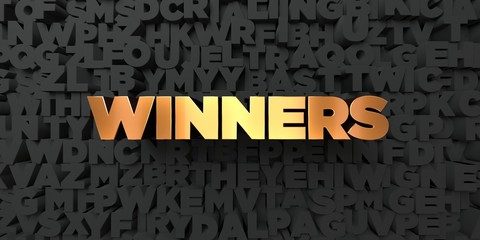 Poster - Winners - Gold text on black background - 3D rendered royalty free stock picture. This image can be used for an online website banner ad or a print postcard.