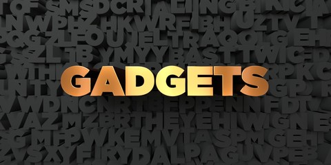 Poster - Gadgets - Gold text on black background - 3D rendered royalty free stock picture. This image can be used for an online website banner ad or a print postcard.