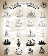 Design Collection With Vintage Ships, Sailboats And Vessels