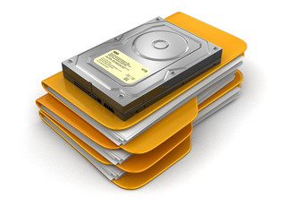 Poster - Folders and files with Hard Drive. Image with clipping path