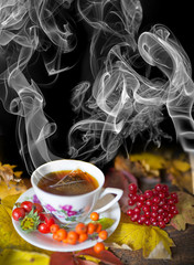 Canvas Print - autumn still life with a cup of tea