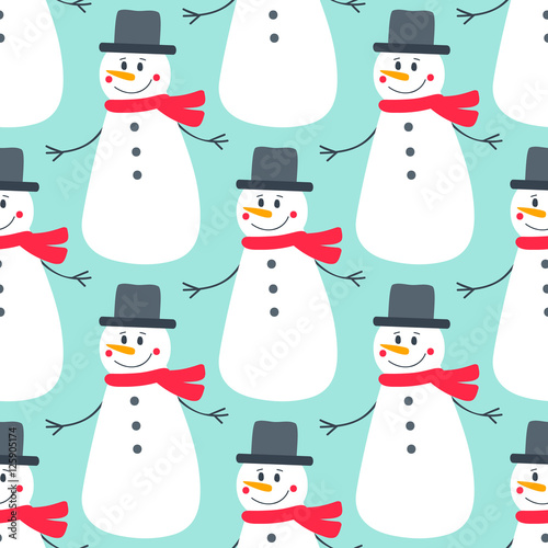 Materiał do szycia Niedliche Wohnung Schneemann. Nahtlose Vektormuster mit Hand gezeichnet Urlaub Snowmens. Schöne Weihnachten Hintergrund für Ihr Design. Auf blauem Hintergrund.