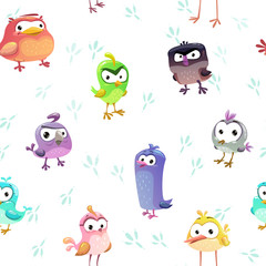 Poster - Seamless pattern with funny cartoon comic birds