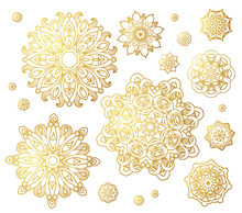 Vector Set Of Golden Round Patterns.