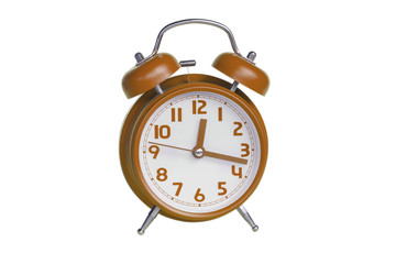 orange retro alarm clock on white background