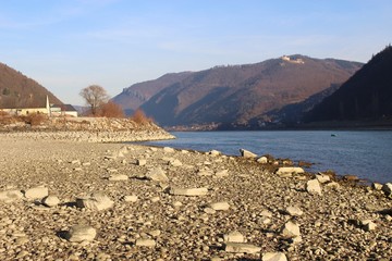 On the riverside of the Danube in winter. In the region Wachau, Muhldorf, Austria, Europe.