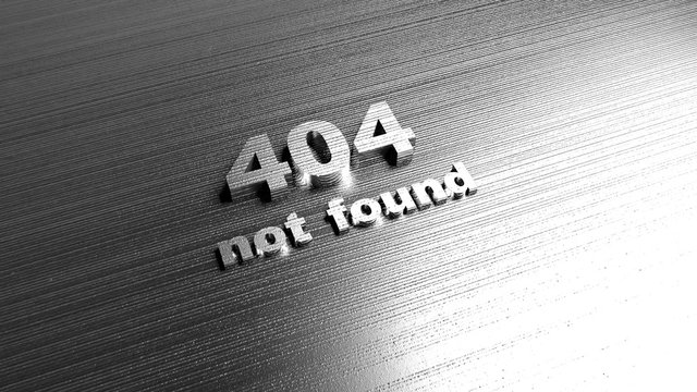 Template for website - Error 404 Page not found message. Metal words on steel background. Lettering for web design and site development. 3D Rendering.