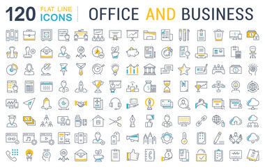 Wall Mural - Set Vector Flat Line Icons Office and Business