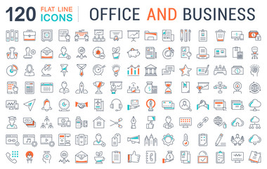 Wall Mural - Set Vector Flat Line Icons Office and Business