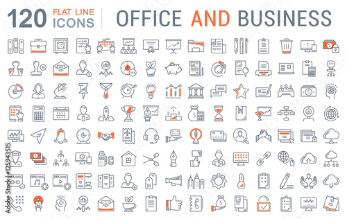 Cuadros en Lienzo Set Vector Flat Line Icons Office and Business