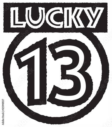 Vector Lucky 13 design with custom font and distressed grunge edges ...