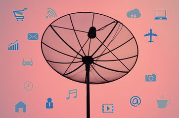 Poster - Satellite Dishes for telecommunication and sunrise sky backgroun
