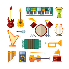Poster - music instrument flat vector icons