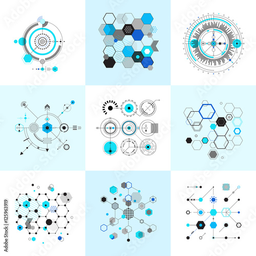 Honeycomb and circular bauhaus abstract geometric shapes set Tableau sur Toile