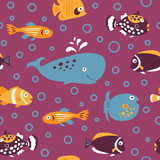 Fototapeta Dinusie - Seamless pattern with decorative white fish