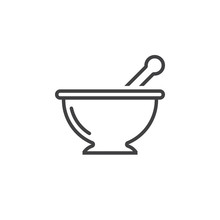 Mortar And Pestle Line Icon, Kitchen Pounder Outline Vector Sign, Linear Pictogram Isolated On White. Logo Illustration