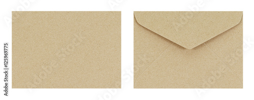 Fotografía Brown envelope front and back isolate on white background, Clipp