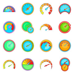 Poster - Speedometer icons set. Cartoon illustration of 16 speedometer vector icons for web