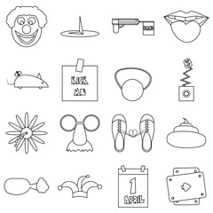 Wall Mural - April fools day icons set. Outline illustration of 16 April fools day vector icons for web