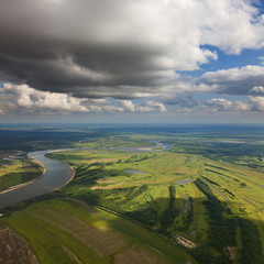 Wall Mural - Landscape with river and clouds