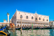Doge's Palace Venice Italy./ Waterfront view from gondola at amazing palace in Venice city, Italy.