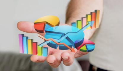 Aufkleber - Businessman using digital 3D charts and bars