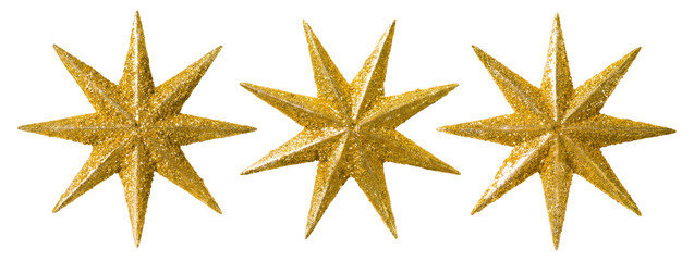 star christmas decoration, xmas decorative set, glitter ornament isolated