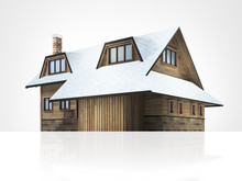 Wooden Mountain Lodge With Snowy Roof