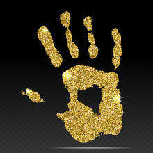 Gold Print Of Human Hand. Cute Skin Texture Pattern. Vector Hand Illustration