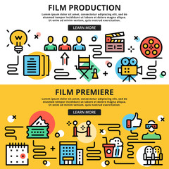 Poster - Film production, film premiere, cinema flat line design illustration concepts set. Thin line design graphic icons for web sites, web banners, printed materials, infographics. Flat vector illustration
